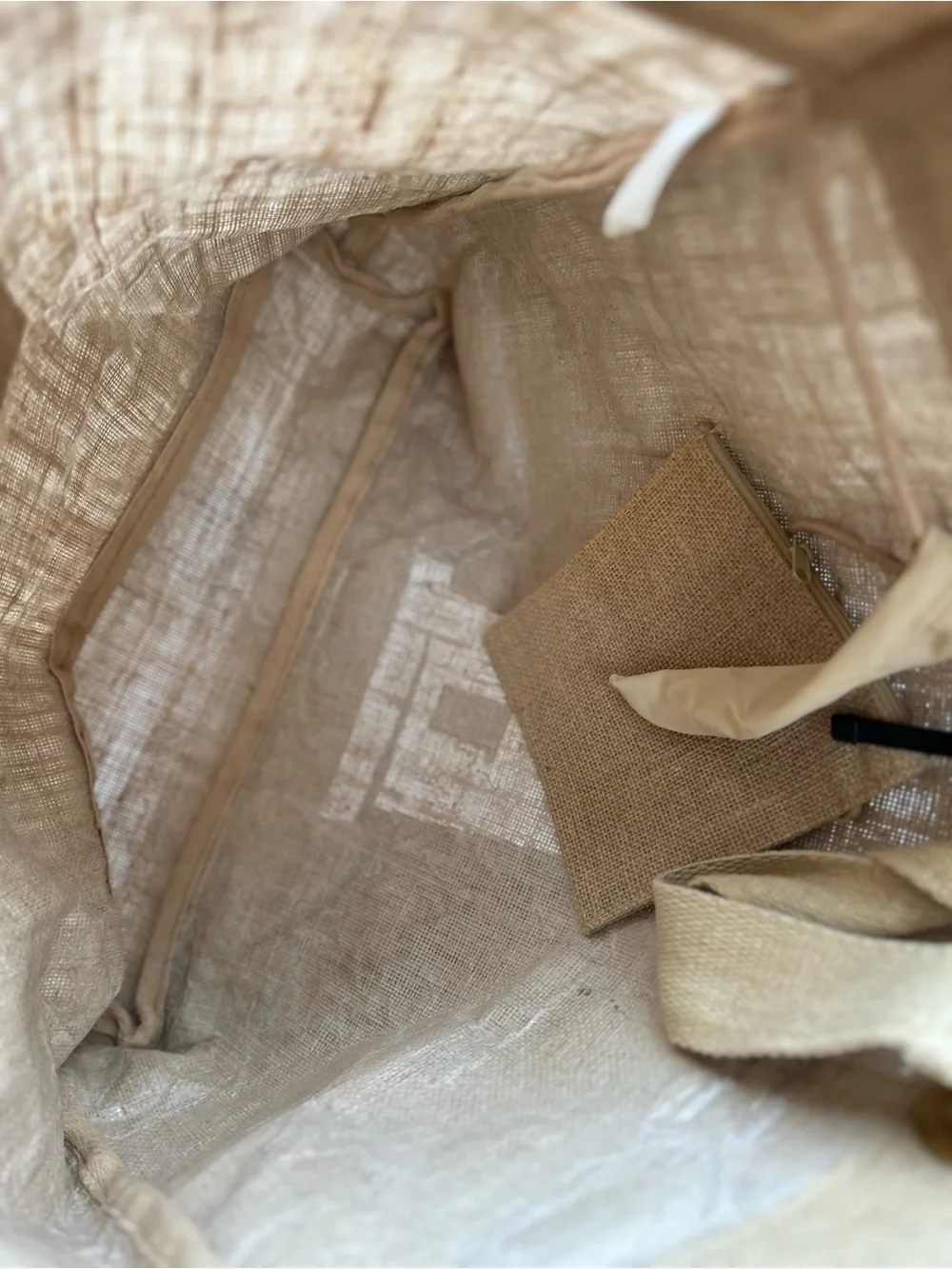 Beige Jute Lighthouse Tote — Casual Beach Canvas Bag